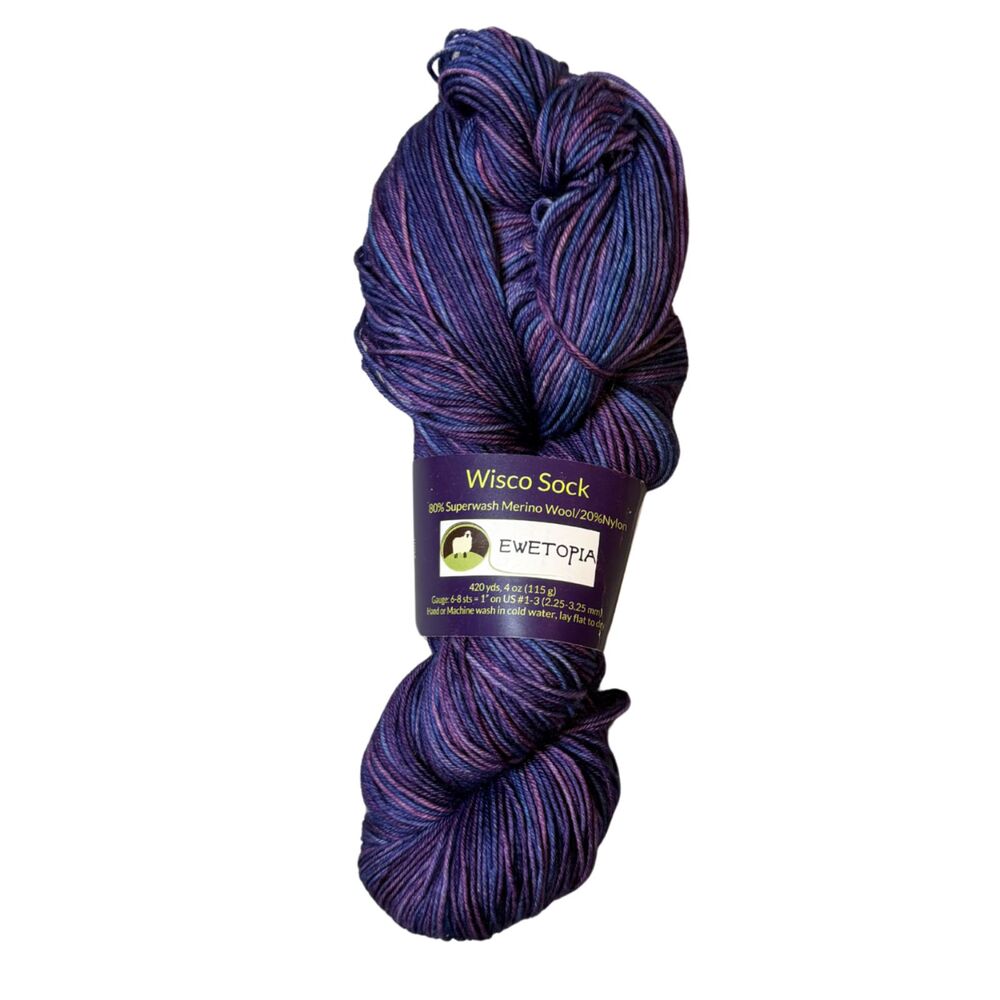 Ewetopia Wisco Sock Hand Dyed Bluebell Purple Blue 1 Skein 420 yds Merino/Nylon